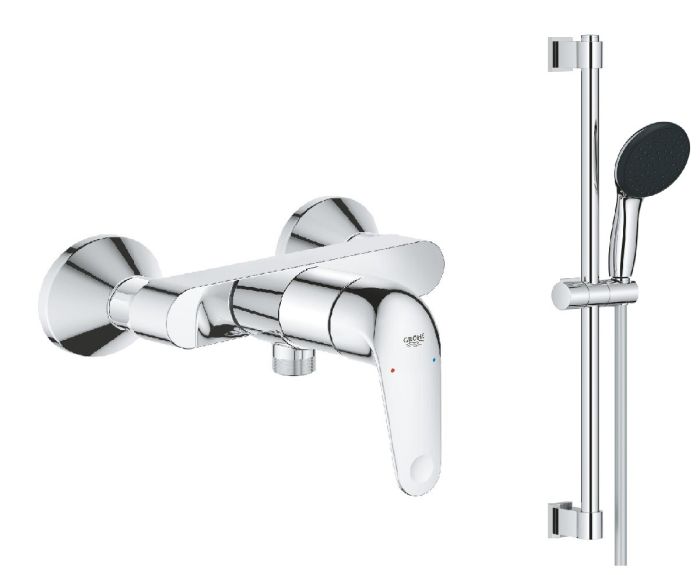 Zestaw natynkowy GROHE chrom z baterią prysznicową i zestawem prysznicowym (drążek, wąż, słuchawka)  | Zestaw 9