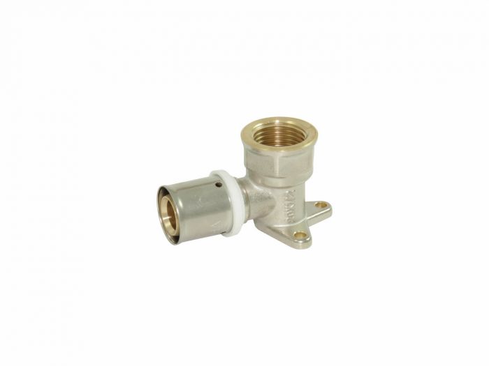 Kolano mosiądz 90° naścienne zacisk typ U VPremium 16 mm x 1/2" GW