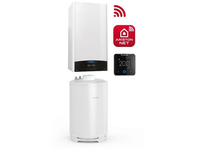 Pakiet 24 kW ARISTON ONE PREMIUM 24 PV kotła jednofunkcyjnego kondensacyjnego GENUS ONE SYSTEM 24 (3301027) z zasobnikiem BCH 120 EE ze stojakiem (3060753), grzałką 2,2kW do zasobnika BCH 120 EE (3078253) i sterowaniem pogodowym Cube S Net (3319126) | ZN