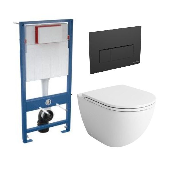 Stelaż z miską SANPOL LUKKA zawiera: stelaż podtynkowy 51x12,9x109,5cm, dopływ wody od tyłu, podwójne spłukiwanie mechaniczne 2/4 litra, z przyciskiem czarnym, miska WC wisząca bezkołnierzowa 36,5x51,5x33cm, deska wolnoopadająca | 541204111187K1VL+SKA501