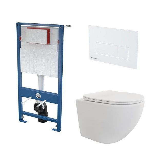 Stelaż do WC podtynkowy SANPOL NERIO VITALLE z miską WC NERIO i przyciskiem białym SKALAR  | MIS001SANNER+SKA501+SKA570