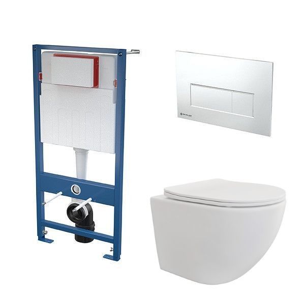 Stelaż do WC podtynkowy SANPOL NERIO VITALLE z miską WC NERIO i przyciskiem chrom SKALAR  | MIS001SANNER+SKA501+SKA571
