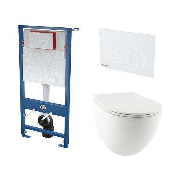 Stelaż do WC podtynkowy SANPOL NERIO GRANDE VITALLE z miską WC NERIO GRANDE i przyciskiem białym SKALAR  | MIS002SANNRG+SKA501+SKA570
