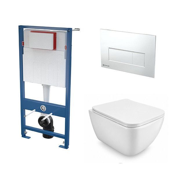 Stelaż do WC podtynkowy SANPOL TARIS VITALLE z miską WC TARIS i przyciskiem chrom SKALAR  | MIS004SANTAR+SKA501+SKA571