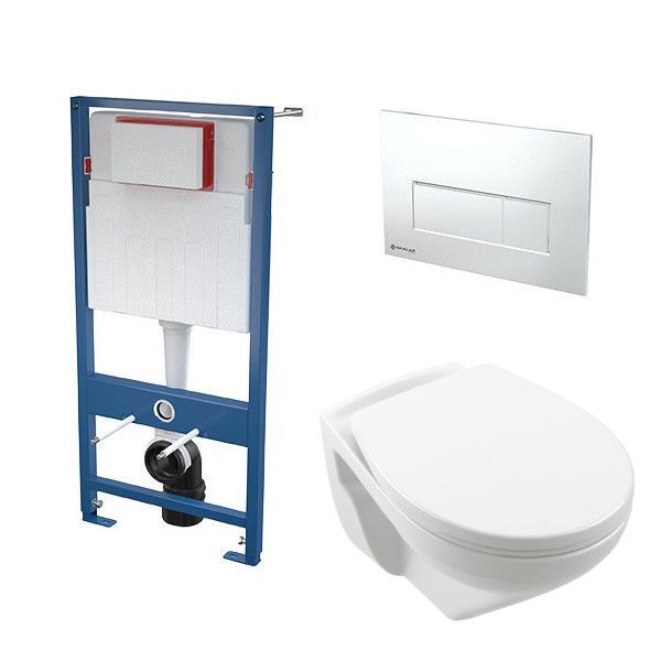 Stelaż do WC podtynkowy SANPOL VITALLE NEWO z miską WC NEWO i z przyciskiem chrom SKALAR  | 4693R001+8M59S101+SKA501+SKA571