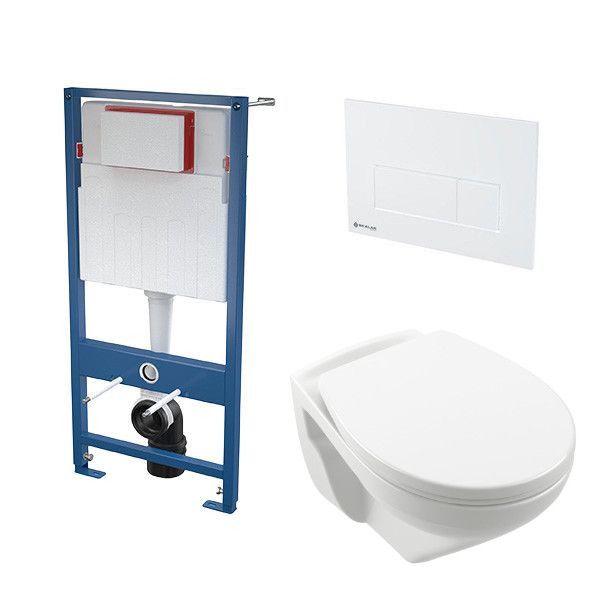 Stelaż do WC podtynkowy SANPOL VITALLE NEWO z miską WC NEWO i z przyciskiem białym SKALAR  | 4693R001+8M59S101+SKA501+SKA570