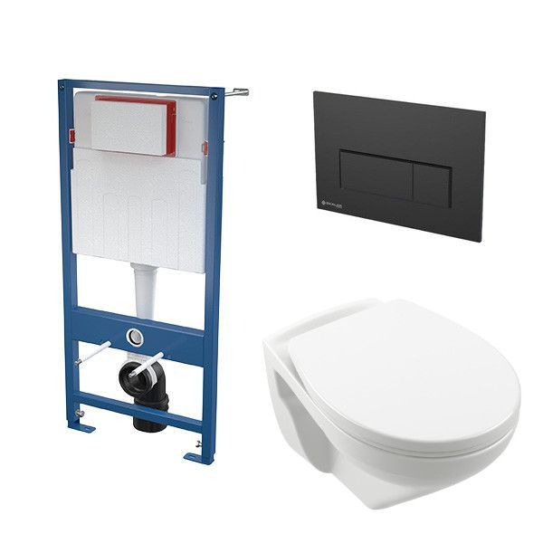 Stelaż do WC podtynkowy SANPOL VITALLE NEWO z miską WC NEWO i z przyciskiem czarnym SKALAR  | 4693R001+8M59S101+SKA501+SKA578