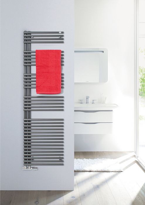 Grzejnik łazienkowy Forma Asym LFAR-150-050-05 481 W 1441x 496 mm RAL 9016 traffic white przyłącze S067 | LFAR15005005RAL9016