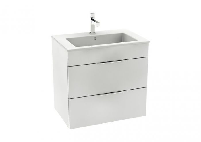 SUIT zestaw łazienkowy Unik szafka podwieszana 2 szuflady z systemem cichego domyku, możliwy montaż 2 nóg 627 x 418 x 607 mm biały połysk z umywalką 65 x 43 cm, z otworem na baterię na środku 