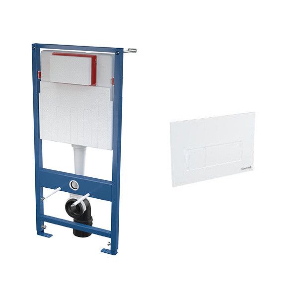 Stelaż do WC podtynkowy z przyciskiem białym, dopływ wody od tyłu, podwójne spłukiwanie mechaniczne 2/4 litra ALCA SKALAR SET 510 x 129 x 1095 mm  | SKASETB