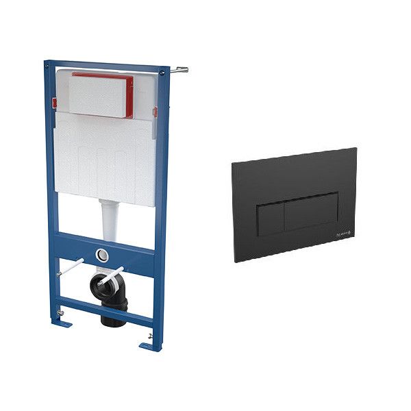 Stelaż do WC podtynkowy z przyciskiem czarnym mat, dopływ wody od tyłu, podwójne spłukiwanie mechaniczne 2/4 litra ALCA SKALAR SET 510 x 129 x 1095 mm  | SKASETCZ