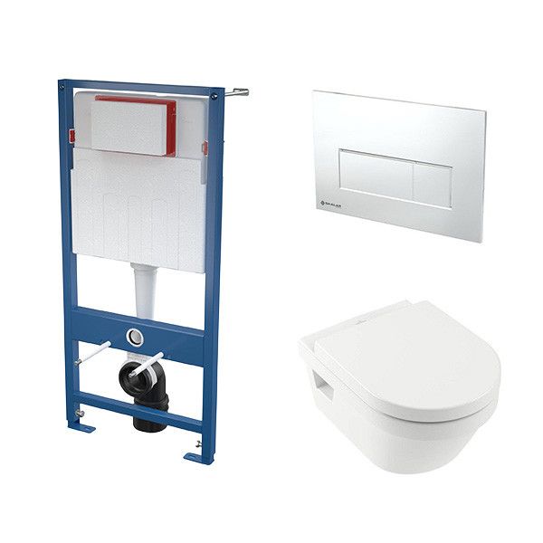 Stelaż do WC podtynkowy SANPOL PREMIO VITALLE NEWO z miską WC NEWO PREMIO i z przyciskiem chrom VITALLE  | 4675R001+8M58S101+SKA501+SKA571