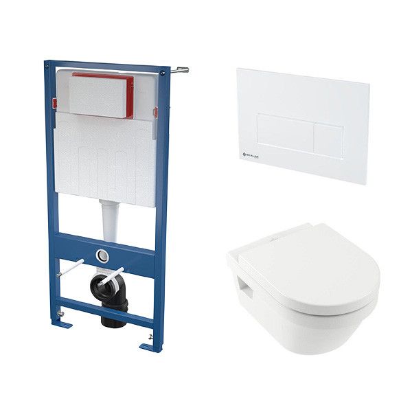 Stelaż do WC podtynkowy SANPOL PREMIO VITALLE NEWO z miską WC NEWO PREMIO i z przyciskiem białym VITALLE  | 4675R001+8M58S101+SKA570+SKA501