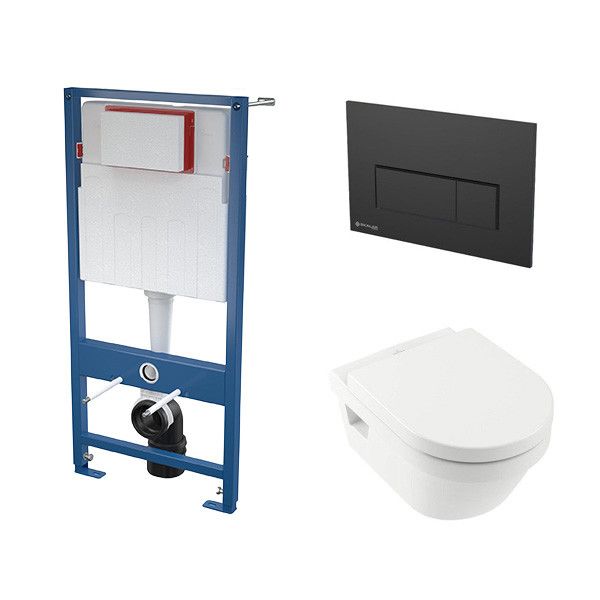 Stelaż do WC podtynkowy SANPOL PREMIO VITALLE NEWO z miską WC NEWO PREMIO i z przyciskiem czarnym matowym VITALLE | 4675R001+8M58S101+SKA578+SKA501