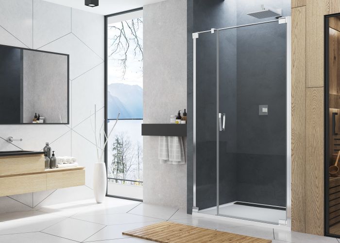 Drzwi wahadłowe jednoczęściowe ze ścianką stałą w linii SANSWISS CADURA CA31C strona lewa 900 x 2000 mm złote szkło hartowane przezroczyste z powłoką AQUAPERLE | CA31CD0901207