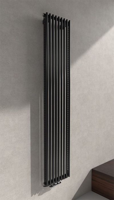 Grzejnik pionowy pojedynczy Cezar I AD1 100/55 1000 x 548 x 100 mm 595 W przyłącze dolne środkowe 51 21 czarny połysk #2
