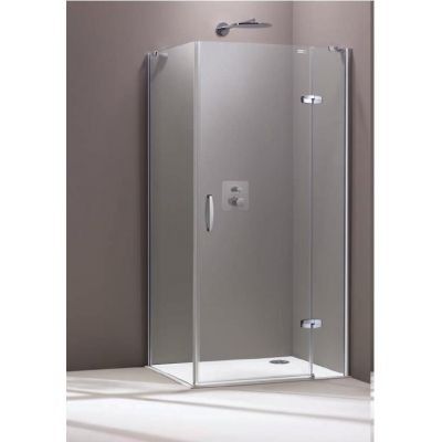 Drzwi skrzydłowe ze stałym segmentem, narożnikowe HUPPE Aura elegance strona prawa 900 x 2000 mm chrom eloxal szkło hartowane przezroczyste z powłoką Anti-Plaque  | 400408092322