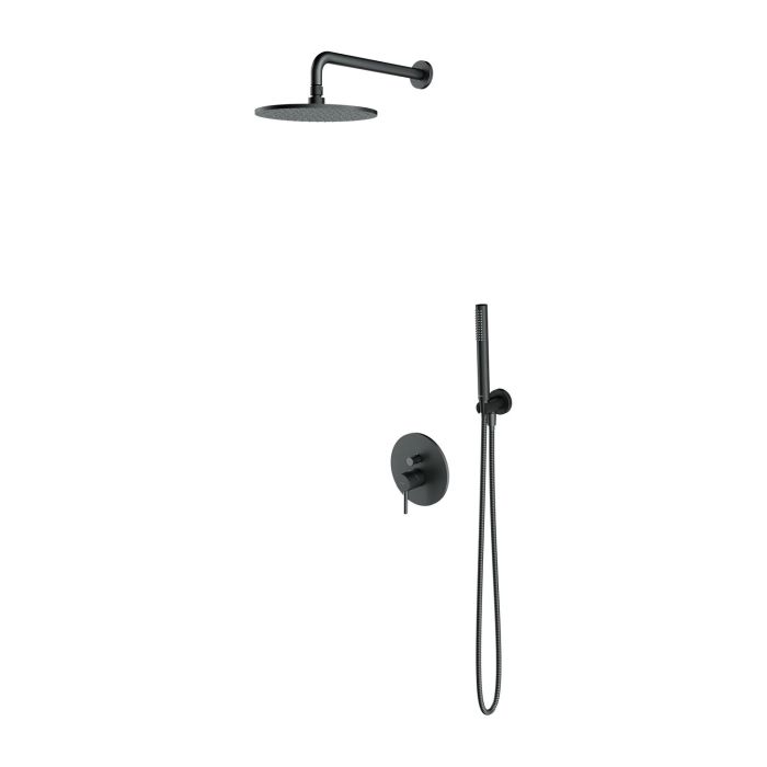 System prysznicowy OMNIRES Y podtynkowy grafit szczotkowany bateria prysznicowo-wannowa podtynkowa Y1235GR, deszczownica z ramieniem WGSET1GR d250 410 mm, rączka MICROPHONERGR, wąż w osłonie stalowej 023XGR1500 mm, przyłącze kątowe 8873GR | SYSY35GR