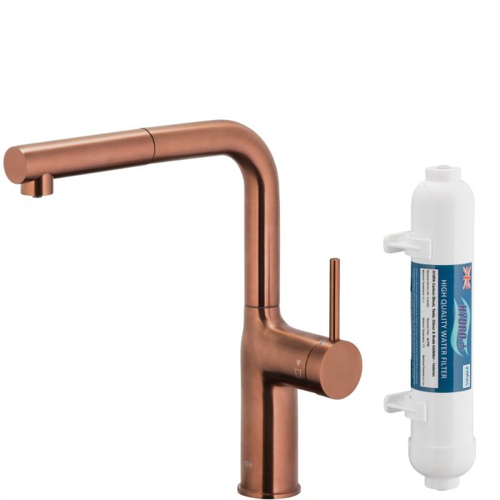 Bateria kuchenna 1-otworowa z funkcją filtracji wody ARMATURA KRAKÓW DUERO PURE MOVE brushed rose gold  | 662342234