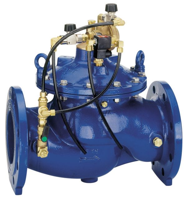 Zawór pilotowy elektromagnetyczny, kołnierzowy żeliwo sferoidalne bezprądowo zamknięty MV300 DN 200 PN 16 230 V