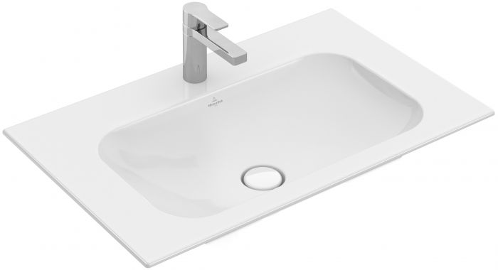 Umywalka z TitanCeram VILLEROY & BOCH Finion meblowa prostokątny bez otworu bez przelewu z korkiem 800 x 500 mm weiss alpin z powłoką CeramicPlus | 416483R1