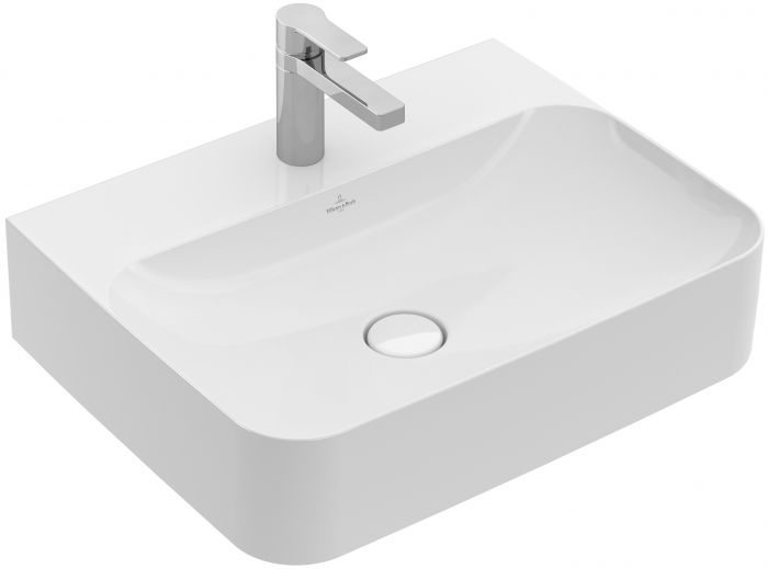 Umywalka ceramiczna VILLEROY & BOCH Finion ścienna prostokątny z otworem bez przelewu 600 x 470 mm weiss alpin z powłoką CeramicPlus | 416861R1