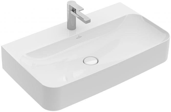 Umywalka ceramiczna VILLEROY & BOCH Finion ścienna prostokątny z otworem z przelewem 800 x 470 mm weiss alpin z powłoką CeramicPlus | 41688CR1