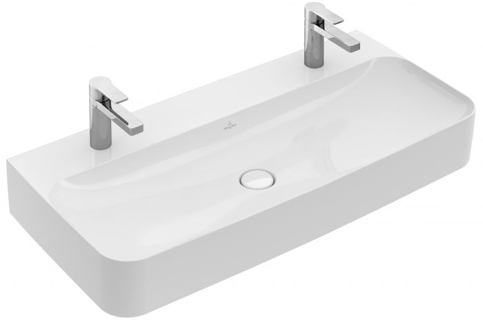 Umywalka ceramiczna VILLEROY & BOCH Finion ścienna prostokątny 2-otworowa bez przelewu 1000 x 470 mm weiss alpin z powłoką CeramicPlus | 4168A1R1