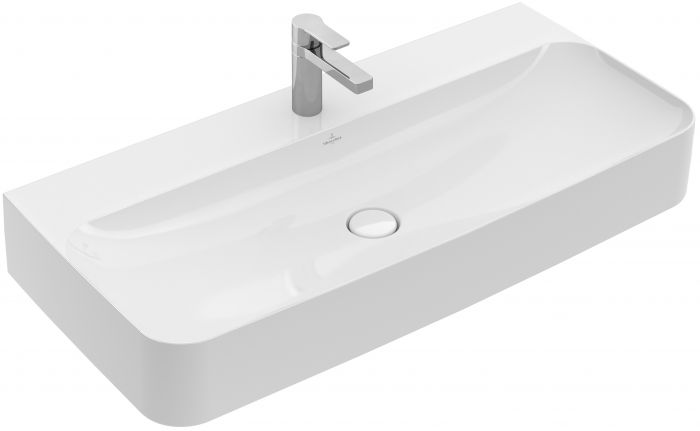 Umywalka ceramiczna VILLEROY & BOCH Finion ścienna prostokątny z otworem bez przelewu 1000 x 470 mm weiss alpin z powłoką CeramicPlus  | 41681HR1
