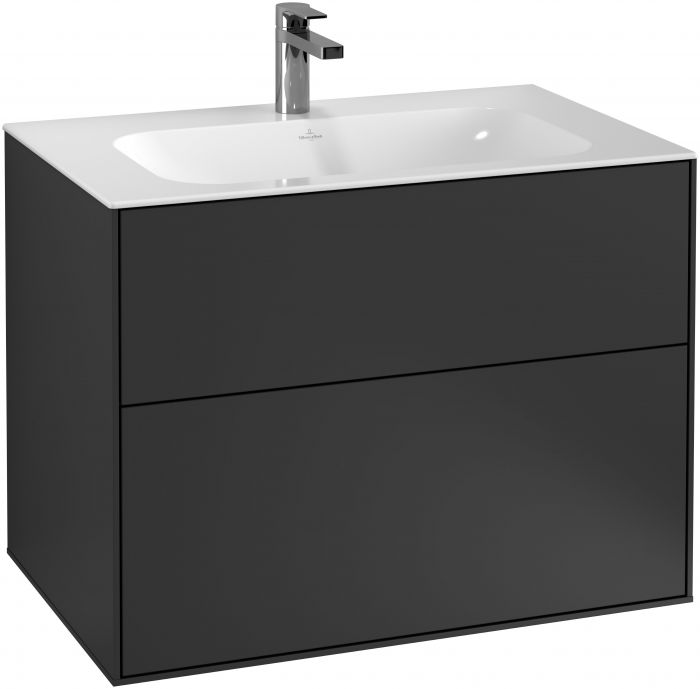 Szafka podumywalkowa wisząca 796 x 498 x 591 mm black matt lacquer 2 szuflady z powierzchnią niepoślizgową VILLEROY & BOCH Finion | G01000PD