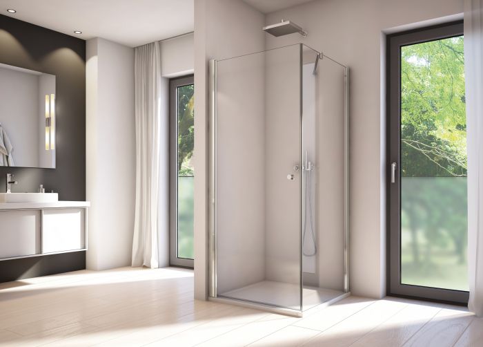Ścianka boczna SANSWISS SOLINO SOLT1 900 x 2000 mm srebrna połysk szkło hartowane przezroczyste z powłoką AQUAPERLE | SOLT109005007