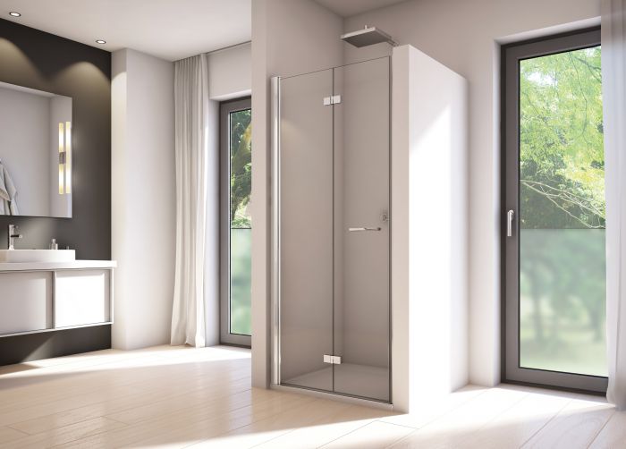 Drzwi składane 2-częściowe SANSWISS SOLINO SOLF1 strona lewa 700 x 2000 mm srebrne połysk szkło hartowane przezroczyste z powłoką AQUAPERLE | SOLF1G0705007