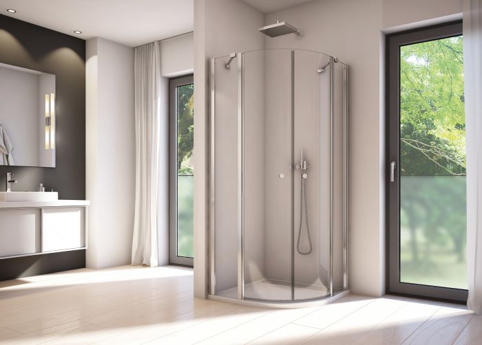 Kabina półokrągły SANSWISS SOLINO SOR55 R550 800 x 2000 mm srebrna połysk szkło hartowane przezroczyste z powłoką AQUAPERLE | SOR550805007