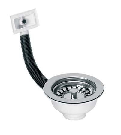 Spust zlewozmywakowy przelew prostokątny MCALPINE 1 1/2" x 113 mm z wyciąganym sitkiem ze stali nierdzewnej | FSW50PR