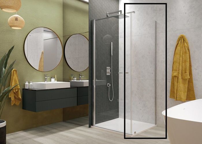 Ścianka SANPLAST Exa Line SS0/EXA LINE-90-S 900 x 2000 mm srebrna błyszcząca szkło hartowane transparetne W0 z powłoką Glass Protect  | 600540114038401