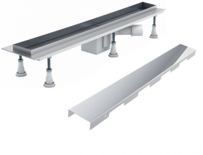 Odpływ liniowy SCHEDPOL BASE z maskownicą STEEL z syfonem VIEGA w zestawie z aluminium anodowanego 700 x 80 x 95 mm | OLSL70ST
