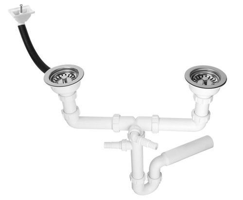 Syfon zlewozmywakowy podwójny rurowy MCALPINE 3,5" x 50 mm z przelewem horyzontalnym | HC7HC12DRPOL1