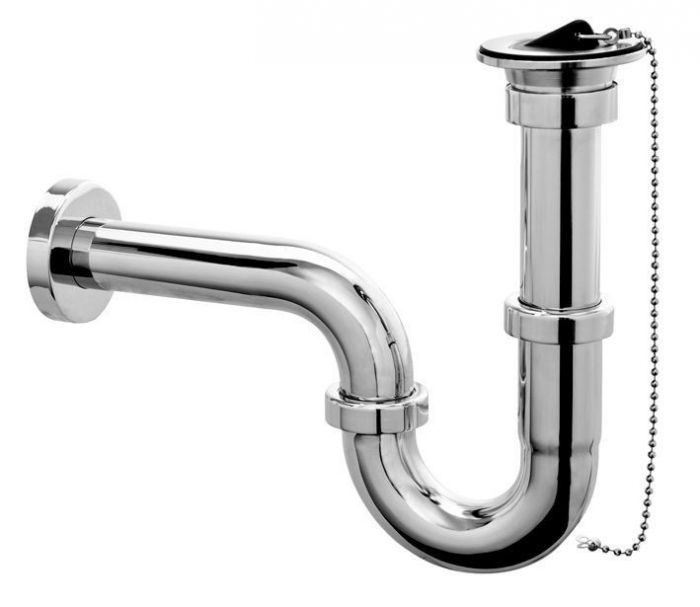 Syfon umywalkowy rurowy MCALPINE z korkiem gumowym na łańcuszku z mosiądzu 1 1/4" x 32 mm chromowany ze spustem | 215255M