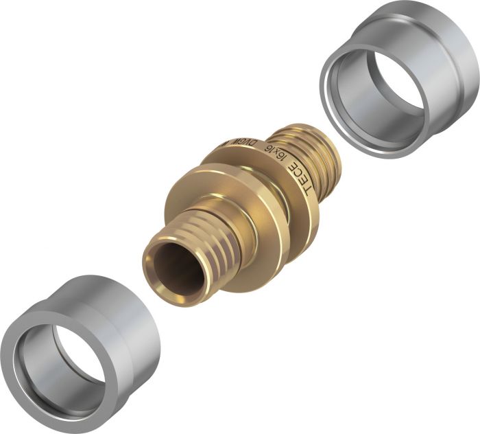 Złączka z tulejami zaciskowymi prosta do rury PE-RT TECEfloor SLQ 20 x 20 mm 
