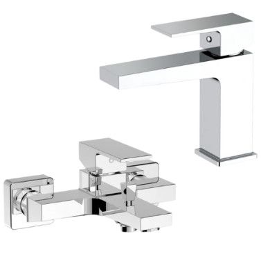 Bateria wannowo-prysznicowa natynkowa BRASS & FITTINGS VITALLE SPELLO 1-uchwytowa 2-otworowa mosiężna chrom w komplecie z baterią umywalkową stojącą 1-otworową, 1-uchwytową  | 3950303100+3950303300