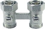 Zawór odcinający podwójny, prosty do grzejników kompaktowych z mosiądzu HONEYWELL V2495 1/2" GW Kvs 3.5 uszczelnienie stożkowe i redukcja 3/4”x 1/2” | V2495DY015