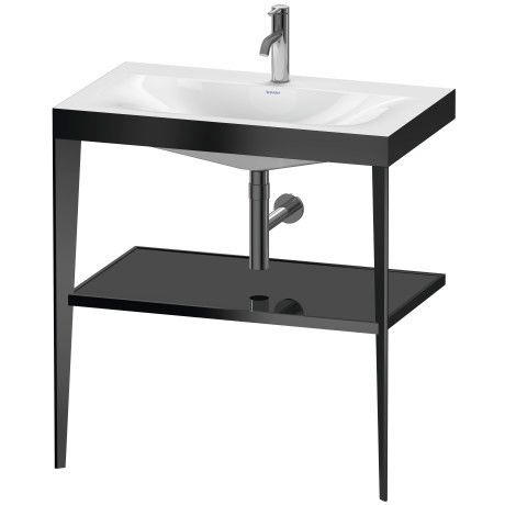 Umywalka ceramiczna DURAVIT XViu meblowa c-bonded bez otworu bez przelewu z metalową konsolą, wkład szklany czarny 800 x 480 x 170 mm czarna wysoki połysk | XV4715OB240