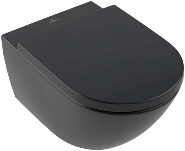 Miska WC bez kołnierza, podwieszana wraz z TwistFlush, Pure Black CeramicPlus VILLEROY & BOCH Subway 3.0 wirowa w komplecie zestaw mocujący 37 x 56 cm czarny | 4670T0R7