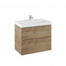 Szafka podumywalkowa wisząca płyta laminowana 16 mm 800 x 449 x 635 mm dąb canela 2 szuflady, do kompletowania z uchwytami (sprzedawanymi osobno) ROCA Look 80 2S | RE010801027050