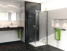 Drzwi skrzydłowe ze stałym segmentem HUPPE Enjoy pure strona lewa 800 x 2000 mm chrom eloxal szkło hartowane przezroczyste z powłoką Anti-Plaque  | 4T0107092322800