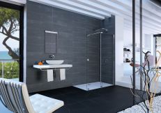 Drzwi suwane WALK-IN 1-częściowe ze stałym segmentem HUPPE Xtensa pure strona prawa 1400-1600 x 2000 mm black edition szkło hartowane przezroczyste z powłoką Anti-Plaque  | XT0207123322