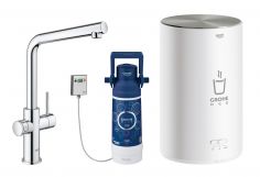 Bateria zlewozmywakowa stojąca GROHE Red Duo 2-uchwytowa 1-otworowa mosiężna chrom z obrotową wylewką L 150°  | 30327001