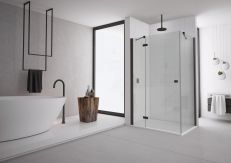 Drzwi jednoczęściowe ze ścianką stałą w linii SANSWISS ANNEA AN13 strona prawa 1000 x 2000 mm czarne mat szkło hartowane przezroczyste z powłoką AQUAPERLE  | AN13D10000607