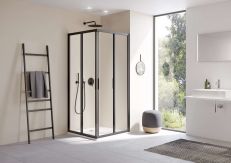 Kabina wejście narożne, drzwi przesuwne KERMI ŁAZIENKI Cada XS CK E2R strona prawa 900 x 2000 mm czarna soft szkło hartowane ESG przezroczyste z powłoką CadaClean  | CKE2R090203PK