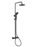 Zestaw prysznicowy termostatyczny BRASS & FITTINGS VITALLE STILLO Capri czarny mat w komplecie: bateria termostatyczna, deszczownica okrągła d200, wąż satynowy, drążek 980-1420 mm, ramię 400 mm  | 3559010212